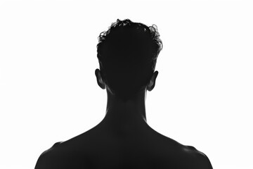 Silhouette portrait of man with his back looking away  isolated on white background