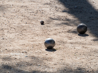 Petanque balls on the ground