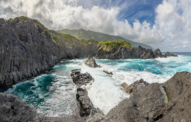 Northern Coast of Sao Jorge at Piscina Natural Simao Dias (Azores islands) - panoramic view