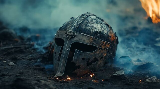An Historic Viking Helmet Found Abandoned on the Battlefield, Evoking Images of Brave Warriors and Ancient Conflict