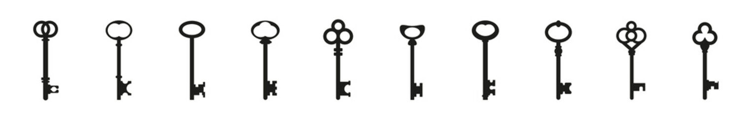 Old vintage key skeleton. Old luxury escape room keys vector
