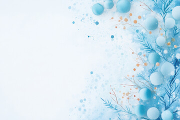 serene watercolor abstract background featuring blue ornaments and delicate branches, perfect for Christmas themes and holiday designs