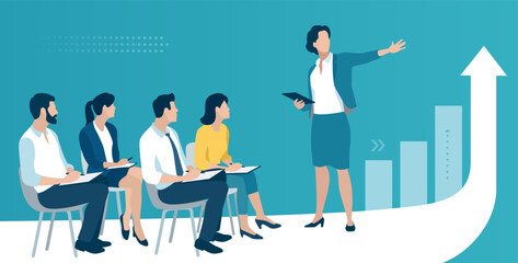 Education. Presentation, strategy. Leader. Business plan. Vector illustration 