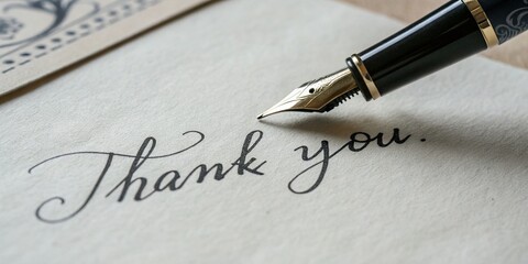 Fototapeta premium Elegant Fountain Pen Writing Thank You Note in Minimalist Style - Closeup Photography