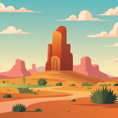 Flat Illustration of Desert View with Warm Atmosphere During the Day