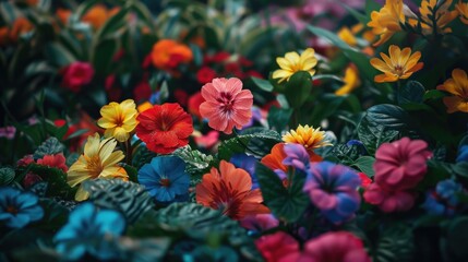 A vibrant floral display, captured during a rainy day.