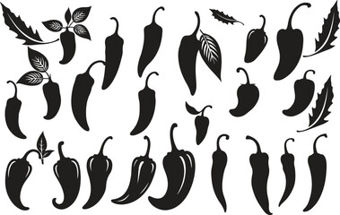 black and white chili silhouette vector on white background