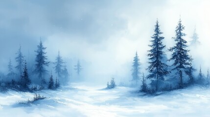 Obraz premium Serene Winter Wonderland with Snowy Pine Trees
