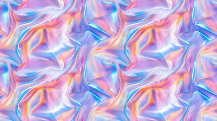 Fototapeta premium Vibrant seamless pattern featuring bright iridescent holographic design with radiant glowing colors of white pink blue and turquoise for modern textile or wallpaper applications