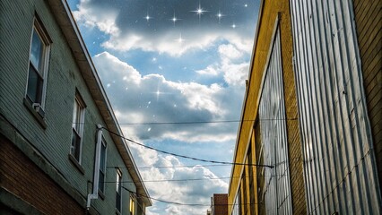 Fototapeta premium Empty Pop Art Comic Background with Clouds and Stars for Creative Projects