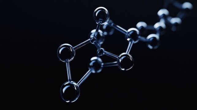 Microscopic model of a polymer molecule with hydrogen bonding, featuring multiple repeating units. Educational or scientific image.