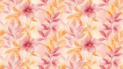 Fototapeta premium Soft pink and yellow floral watercolor seamless pattern for textile design