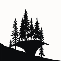 Obraz premium a black and white illustration of a night scene with a crescent moon in the background is white
