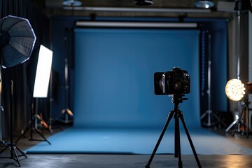 A Camera Mounted on a Tripod in a Photo Studio