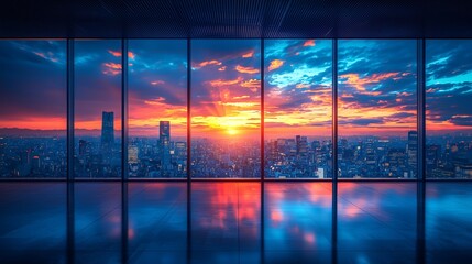 Fototapeta premium Twilight Skyline View of Modern City with Skyscrapers