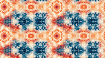Traditional tie dye pattern featuring rustic watercolor elements and a kaleidoscope design perfect for fashion and textile applications