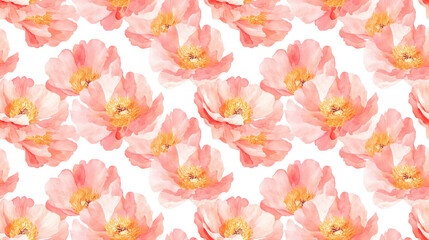 Seamless watercolor pattern featuring vibrant wildflower peony blossoms ideal for backgrounds textures wrapping or borders