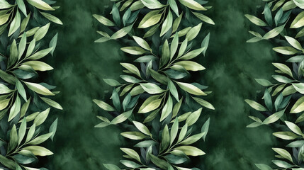 Seamless watercolor olive green wreath pattern suitable for labels cosmetics and greeting cards