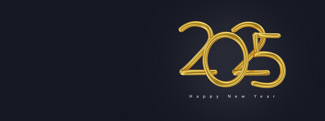 Happy New Year 2025 with thin shiny gold number. Premium design for New Year and Christmas greetings for banners, posters or social media and calendars.