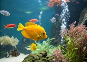 Fototapeta premium Exotic Underwater Fish in Aquarium Setting with Copy Space for Creative Use