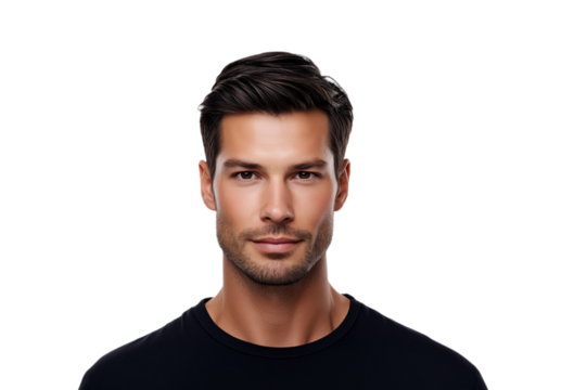 Handsome man portrait confident look studio photography transparent background