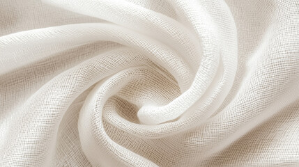 Soft white linen fabric folded in swirling pattern