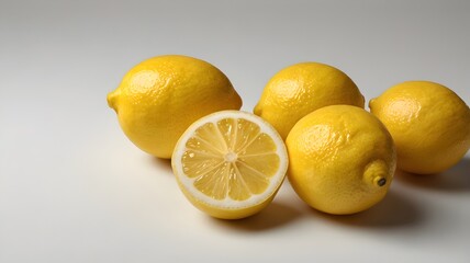 "One fresh lemon with cut off part and slice on white background."

