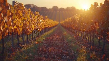 Naklejka premium Autumn Vineyard Landscape with Golden Leaves