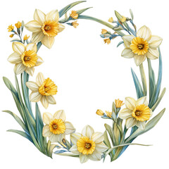 Obraz premium beautiful floral border featuring vibrant yellow daffodils surrounded by lush green leaves, perfect for adding touch of nature to any design