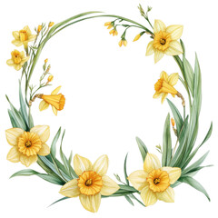 Obraz premium beautiful floral border featuring vibrant yellow daffodils and delicate green leaves, perfect for adding touch of nature to any design