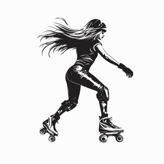 Woman roller skate Vector Image. Woman riding roller skate Female character rollers blading Sport vector illustration