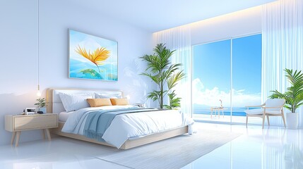 Master suite with a relaxing atmosphere, showcasing cozy furnishings, soft fabrics, and light-filtering curtains that create a serene escape