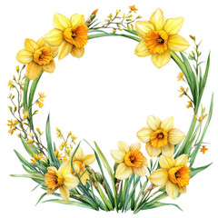 Fototapeta premium vibrant floral border featuring beautiful yellow daffodils and delicate greenery, perfect for adding cheerful touch to any design or project