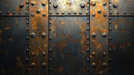 Fototapeta premium Rusty Metal Wall with Rivets Texture