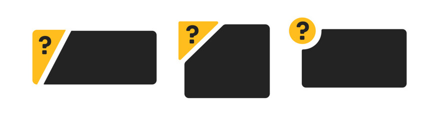 Warning black question empty message with yellow edge. Dark border with question mark without text.