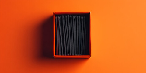 Creative Display of Black Matches in Orange Box