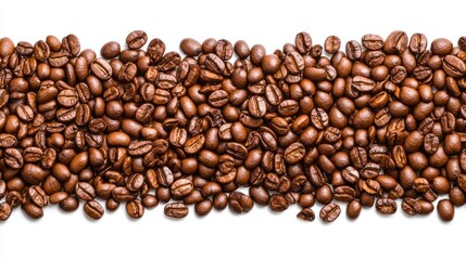 Fototapeta premium Coffee Beans Border Brown Roasted Coffee Beans Isolated on White Background