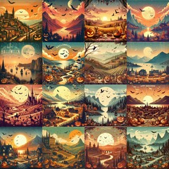Fototapeta premium Helloween landscapes. AI generated illustration