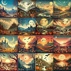 Fototapeta premium Helloween landscapes. AI generated illustration