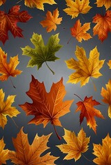 Fototapeta premium Autumn colorful leaves set isolated on transparent gray background .very beautiful maple foliage collection 