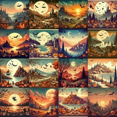 Fototapeta premium Helloween landscapes. AI generated illustration