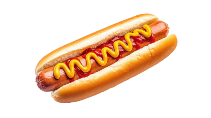 A hot dog with mustard and ketchup on a bun