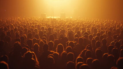 Obraz premium Vibrant concert crowd immersed in golden stage lighting