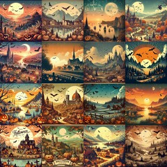 Fototapeta premium Helloween landscapes. AI generated illustration