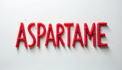 The word Aspartame spelled out using aspartame sweetener crystals.