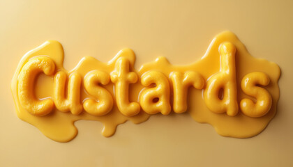 The word Custards spelled out using custard servings.