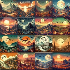 Fototapeta premium Helloween landscapes. AI generated illustration
