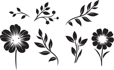 Minimalist Black Flower Silhouette Vector on White Background