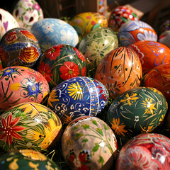 Obraz premium Colorful Hand-Painted Easter Eggs with Folk Patterns