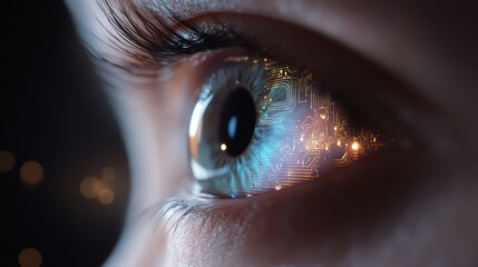A close-up of a human eye showcasing intricate details and vibrant colors, reflecting a sense of wonder and depth.